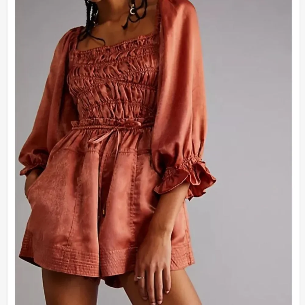 Free People Cassidy rust silky sexy strappy romper size S